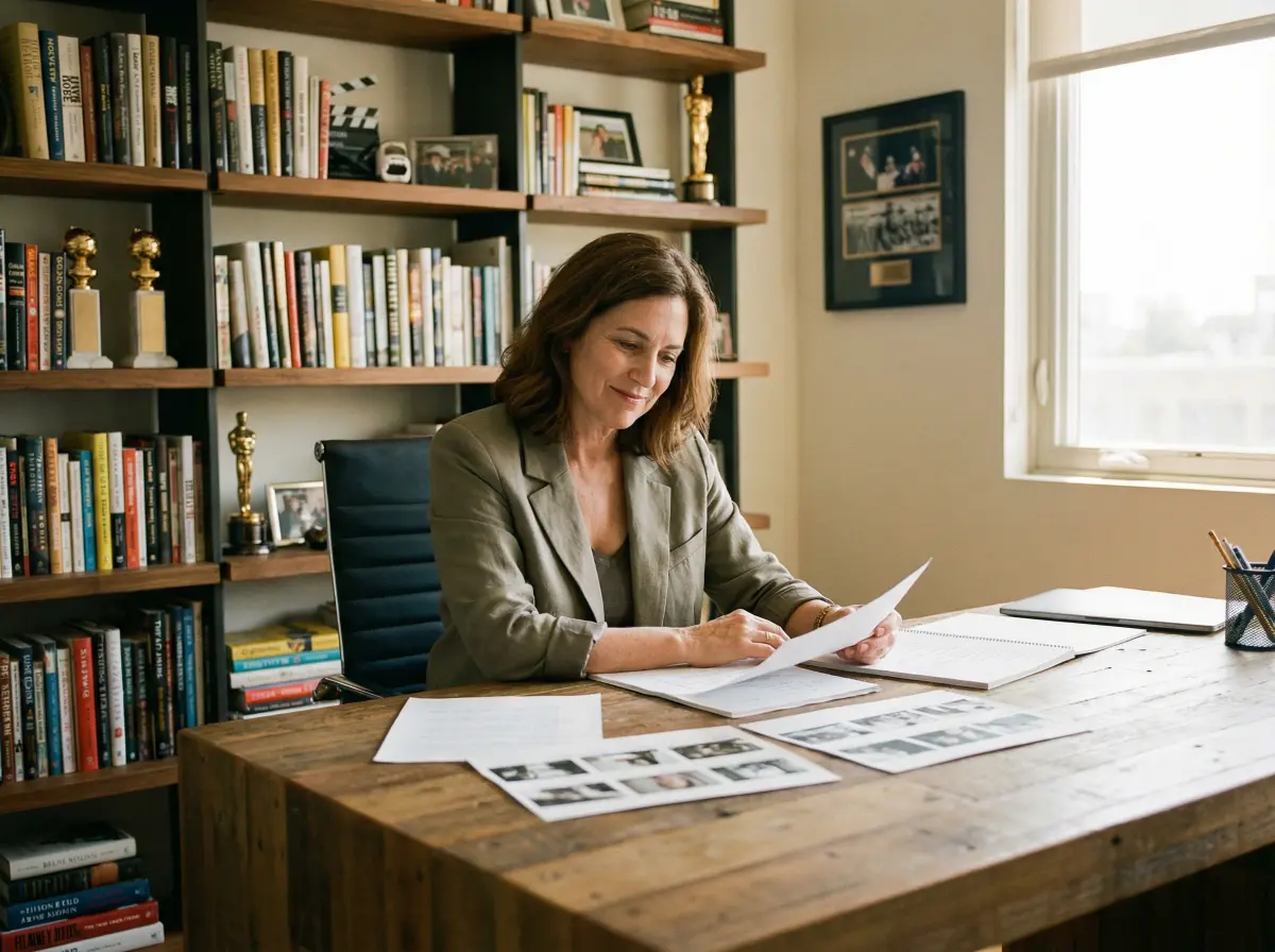 资深制片人在办公室审阅剧本的 蜜桃视频 场景